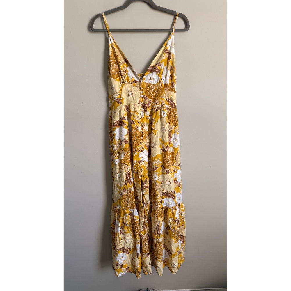 Abercrombie & Fitch Floral Maxi Dress Mustard Yellow Boho Button Front Womens L
